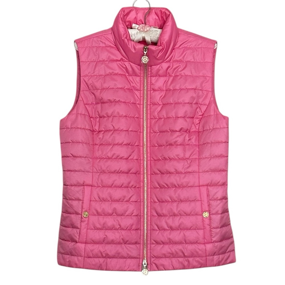 Lilly Pulitzer Pink Elyn Puffer Vest 60th Anniversary Print Interior Size Medium